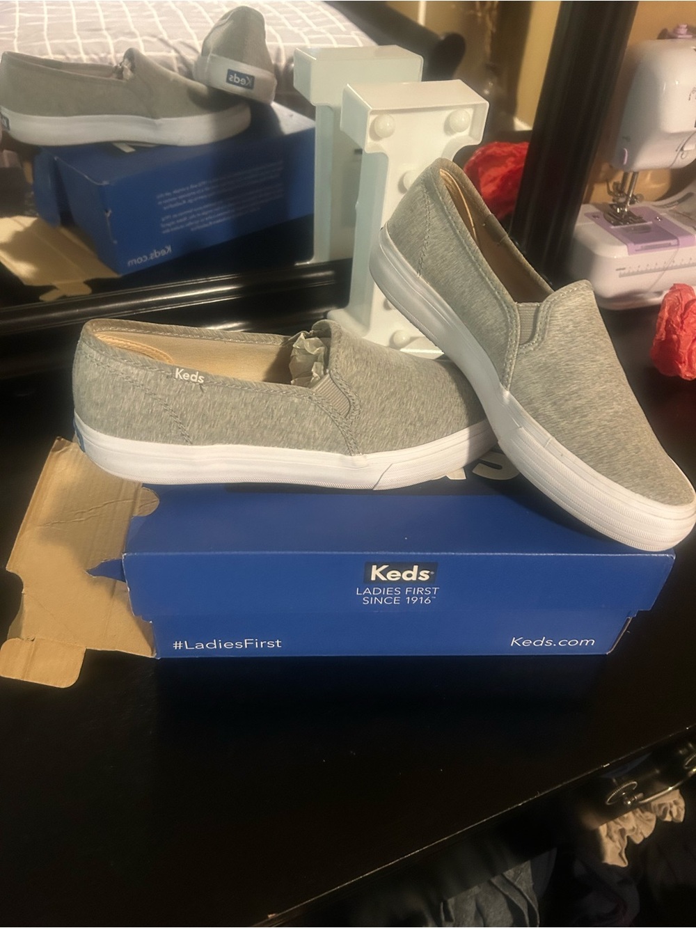 Keds Light Gray Slip-On Canvas Sneakers